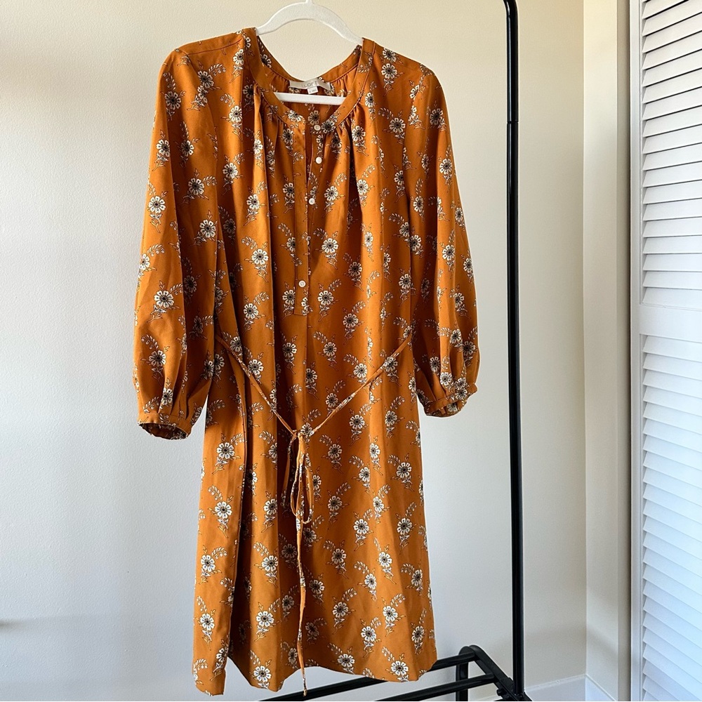 LOFT Rust Floral Long Sleeve Dress